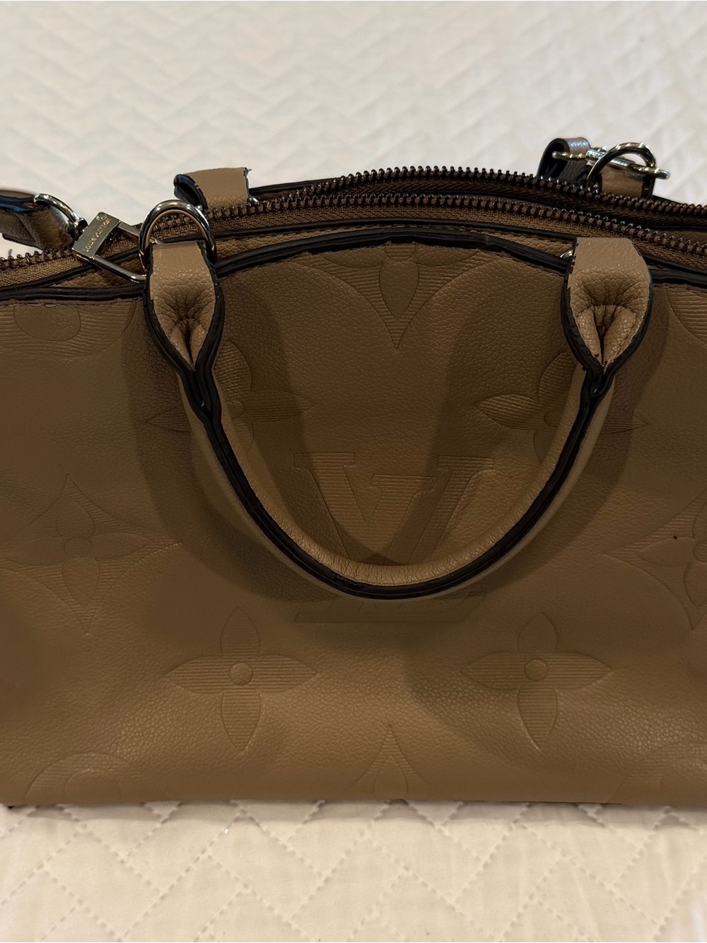 Source Unknown Brown Embossed Satchel with Dual Top Handles